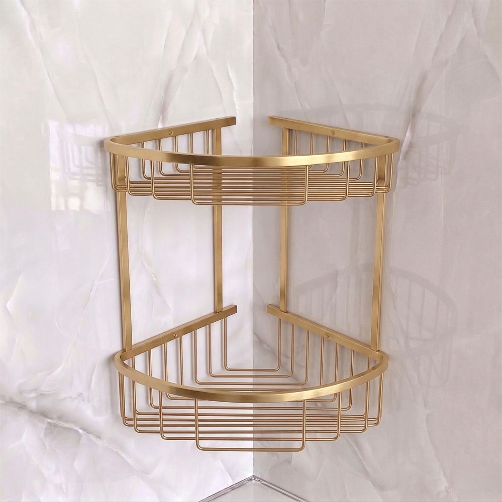 Brushed Gold Double Corner Shower Basket