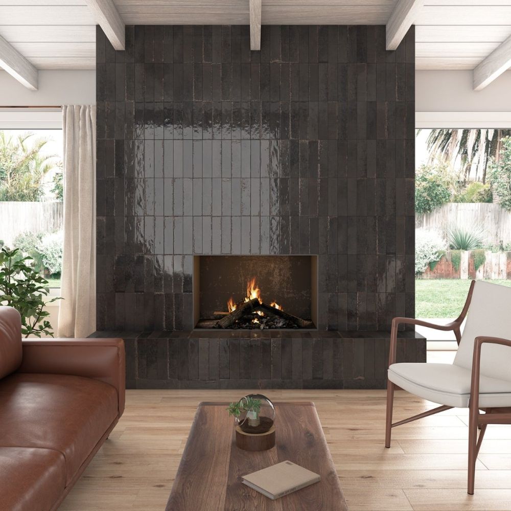Bergamo Black Porcelain Brick Tile 75x300mm