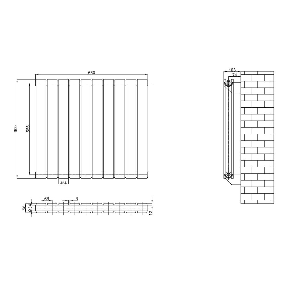 Perth Matt Black Double Vertical Flat Panel Radiator 600x680mm