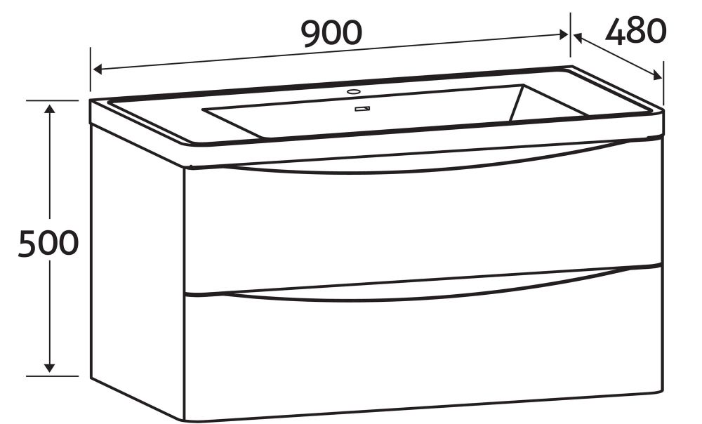 Erin Rosewood Wall Hung Vanity Unit with Ceramic Basin 900mm Dimensions