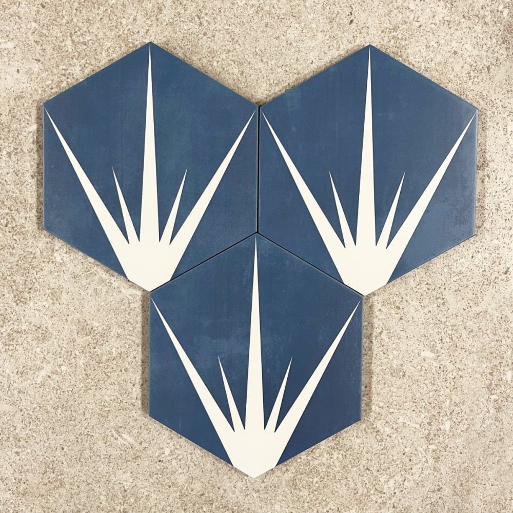 Lotus Hex Matt Blue Hexagon Porcelain Tile - 198x228mm Configuration 3