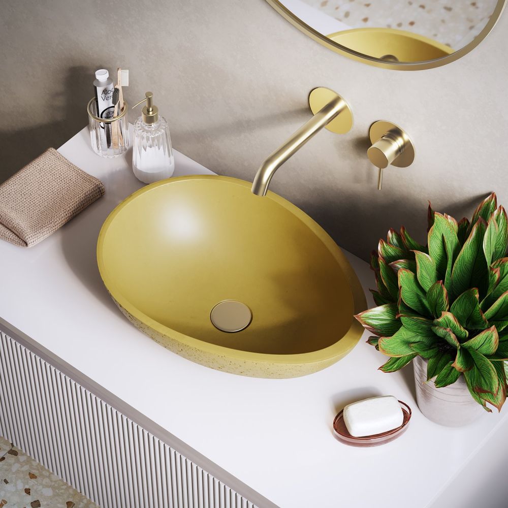 Brava Mustard Travertine Texture Concrete Egg Countertop Basin 500x360mm