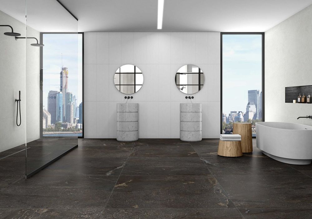 Zoltan Black Stone Effect Gloss Porcelain Tile 1200x1200mm