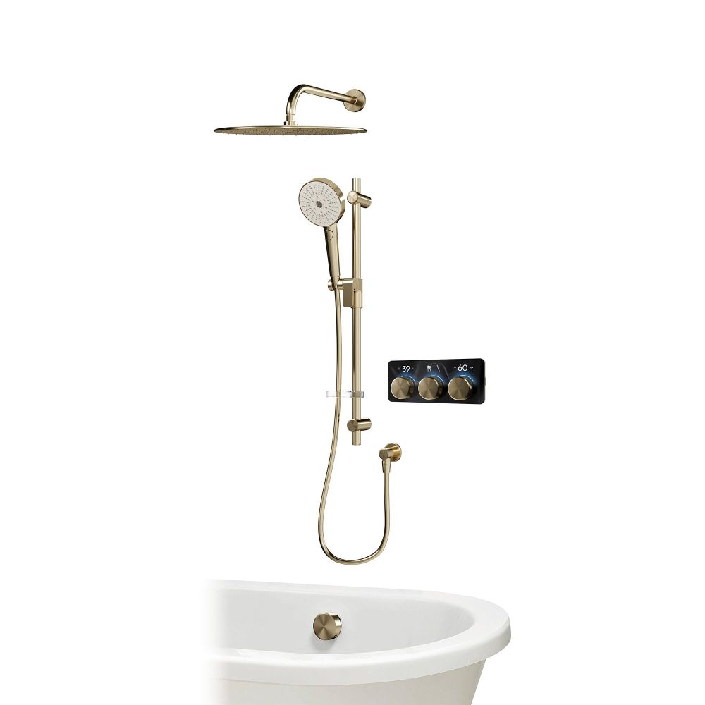 Aqualisa S3 Brushed Gold Smart Digital Shower Triple Outlet (Slide Rail Kit with Fixed Wall Head) HP/Combi