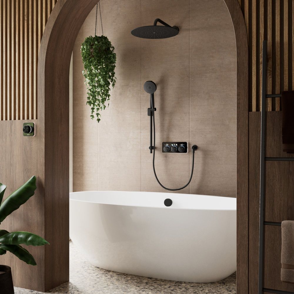 Aqualisa S3 Matt Black Smart Digital Shower Triple Outlet (Slide Rail Kit, Fixed Wall Head, Bath Filler) HP/Combi