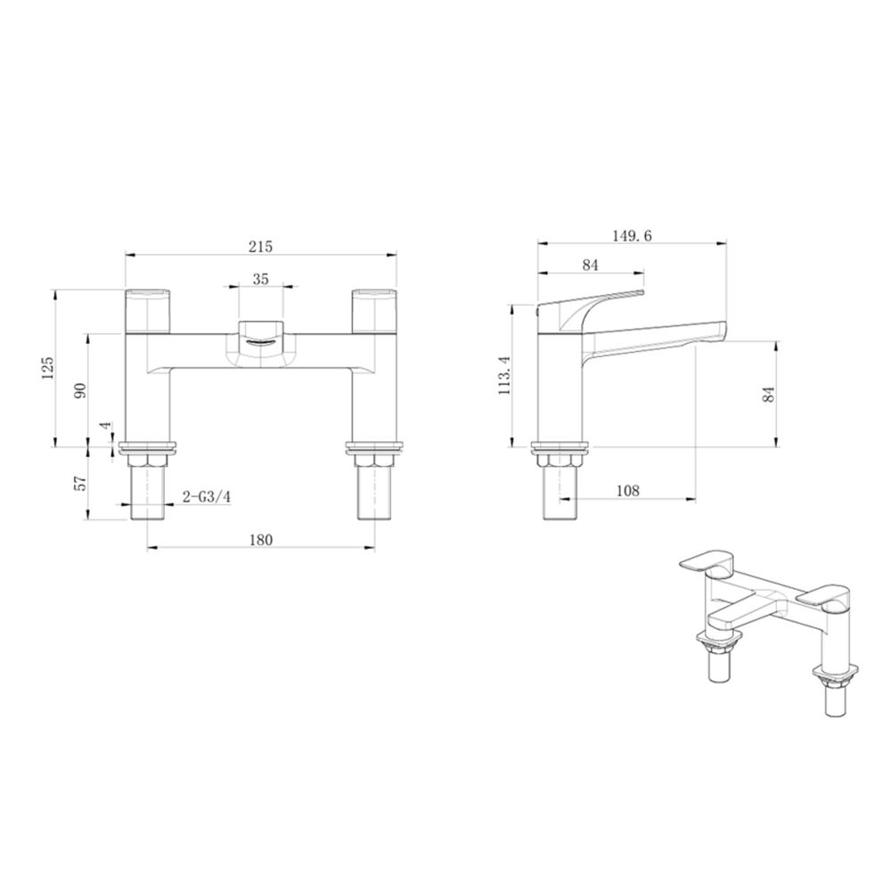 Riven Brushed Nickel Bath Filler dimensions
