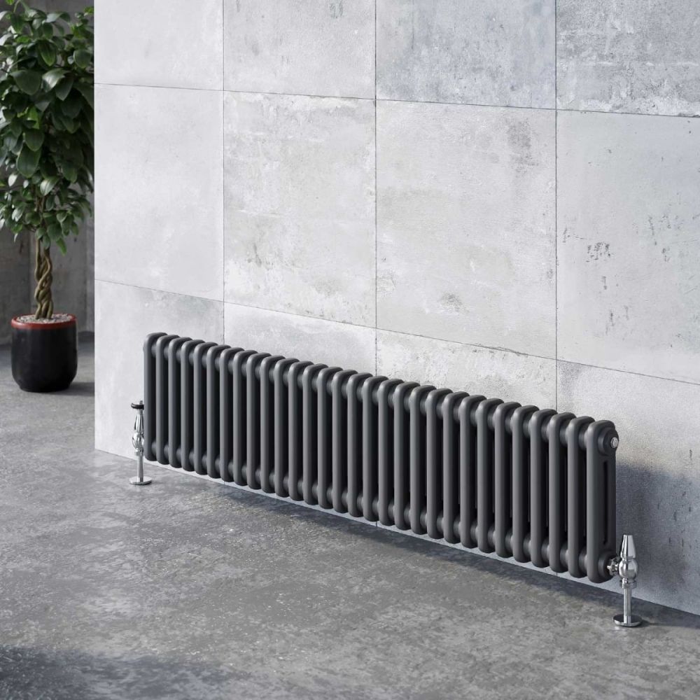 Upton Grey Double Horizontal Column Radiator 300x1370mm