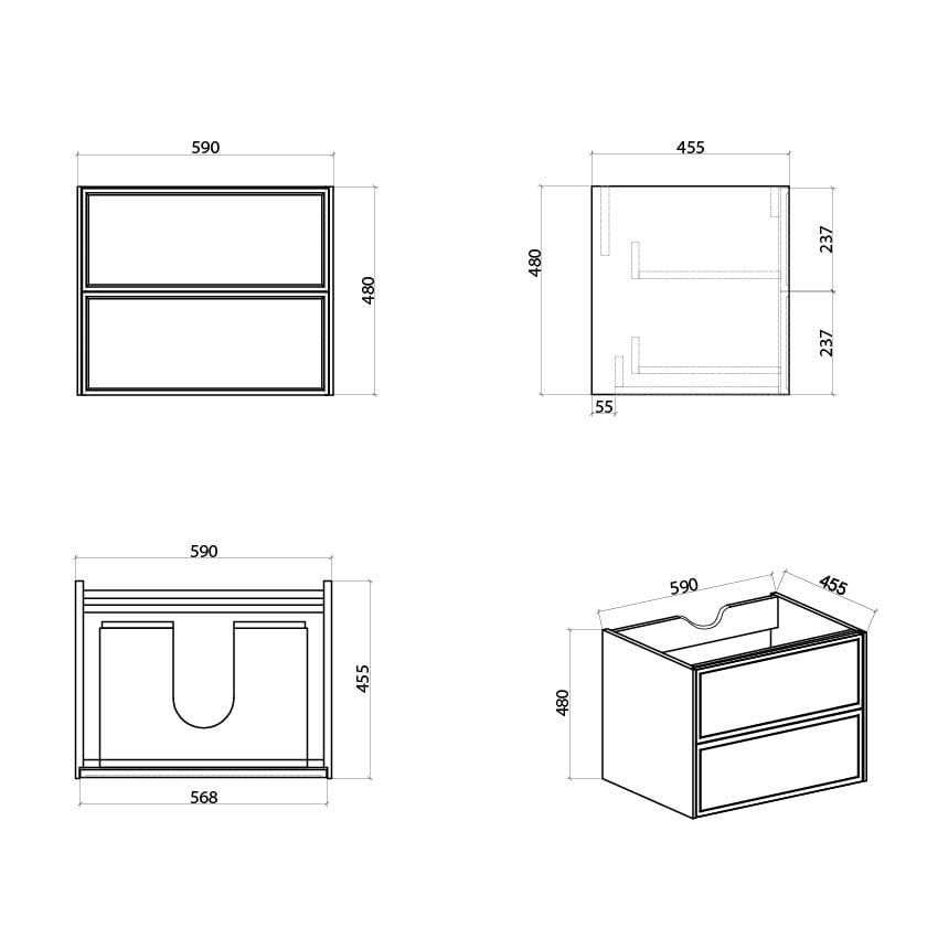 Kendal Wall Hung Vanity Unit - 600mm Spec Drawing