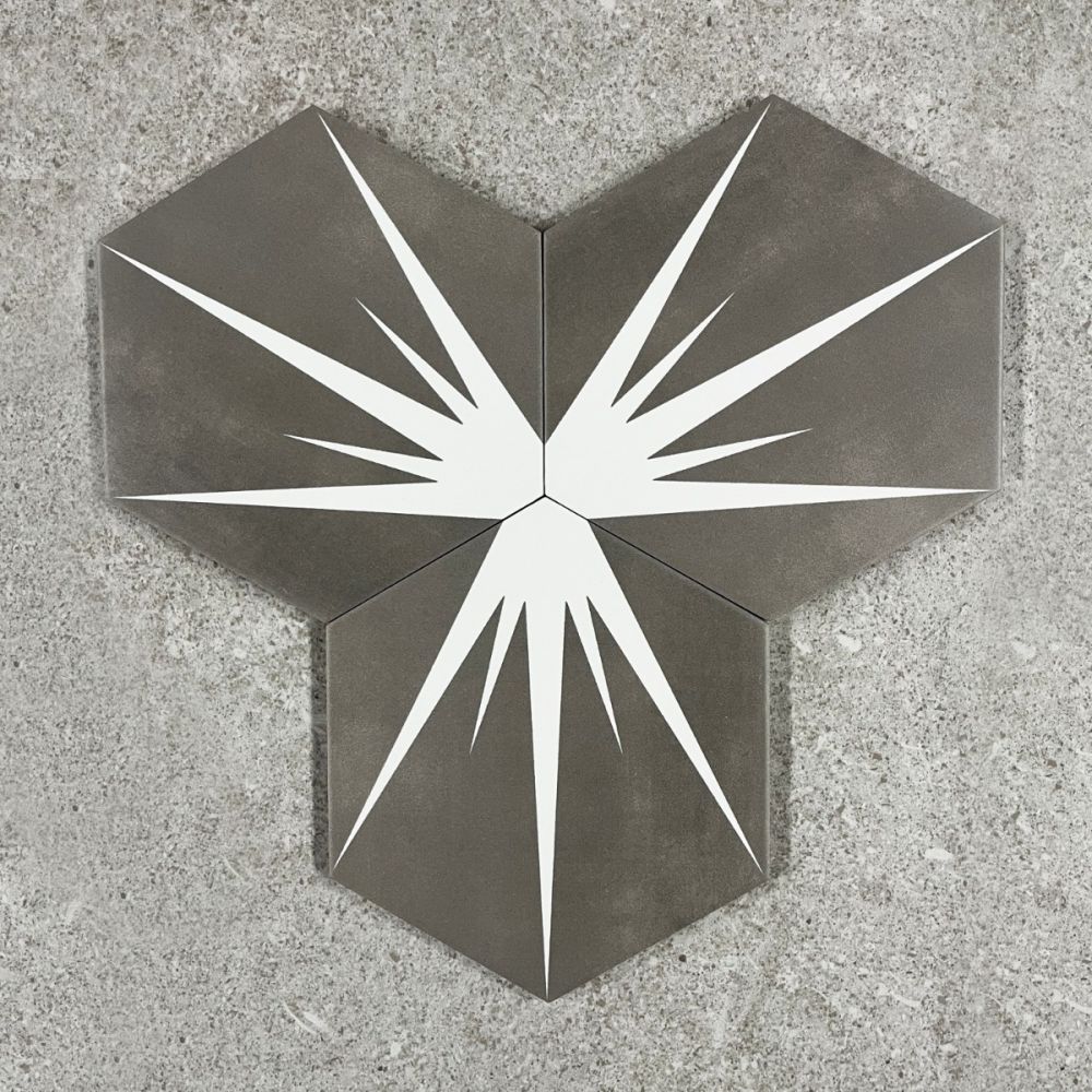 Lotus Hex Matt Grey Hexagon Porcelain Tile - 198x228mm Configuration 2
