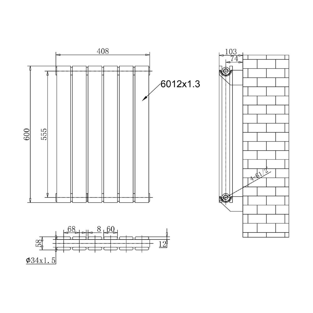 Perth White Double Vertical Flat Panel Radiator 600x408mm