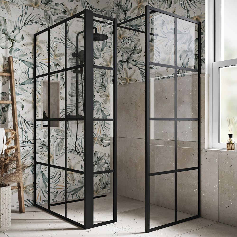 Amien Matt Black Grid Crittal Glass Pivot Return Panel 300mm