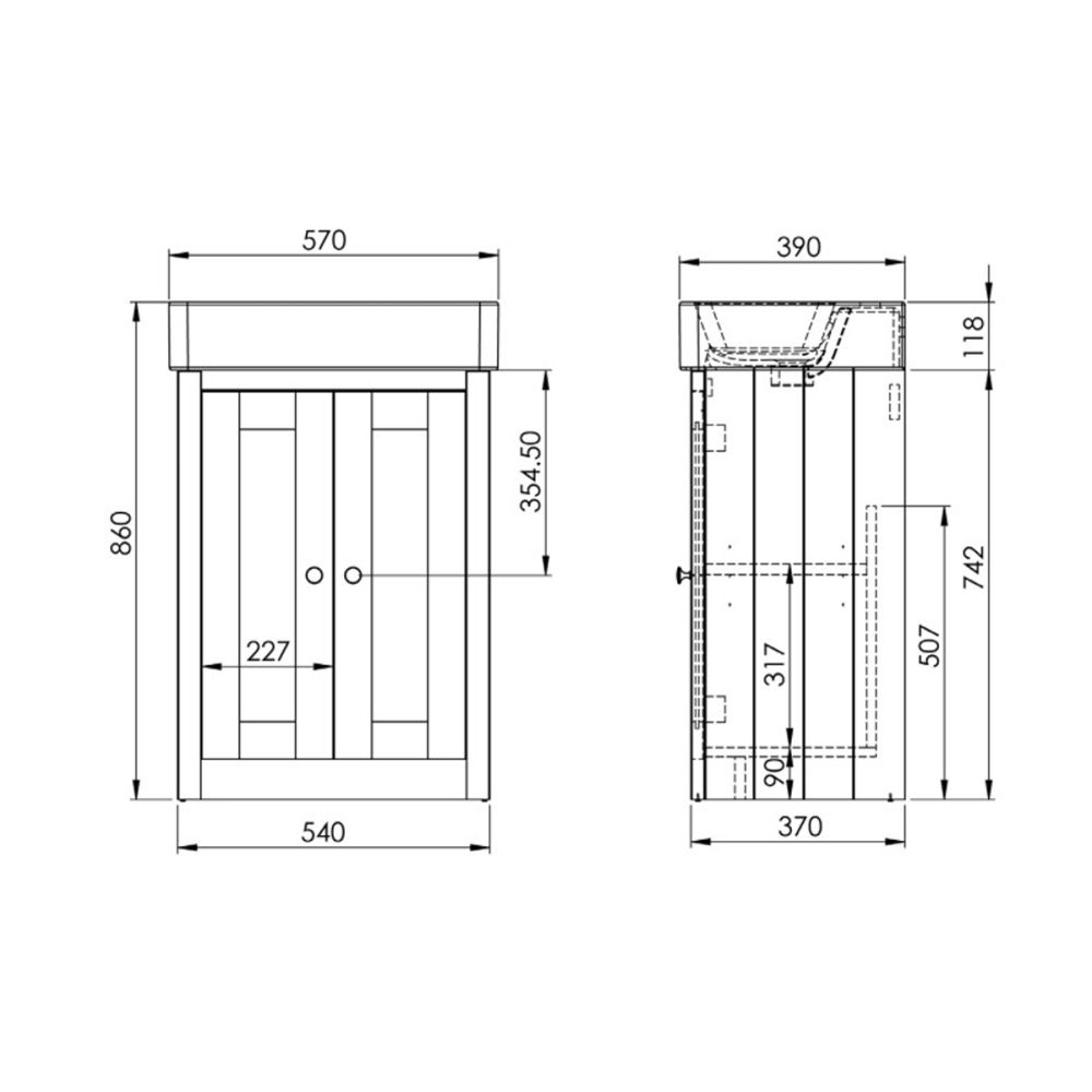 Tavistock Lansdown Linen White Floor Standing Vanity Unit with Two Tap Hole Basin 575mm