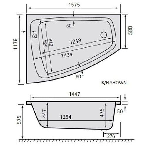 Carron Clipper Right Hand Acrylic Corner Bath 1200x1575mm