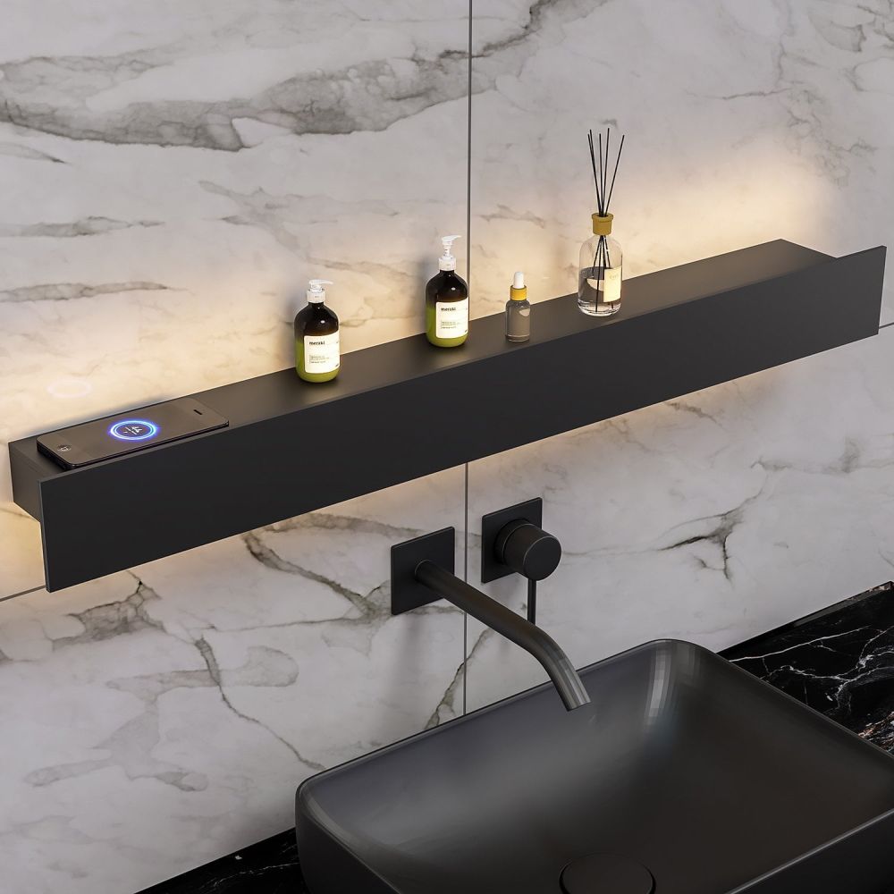 Edge Black Smart Shelf with Ambient Lighting 700mm