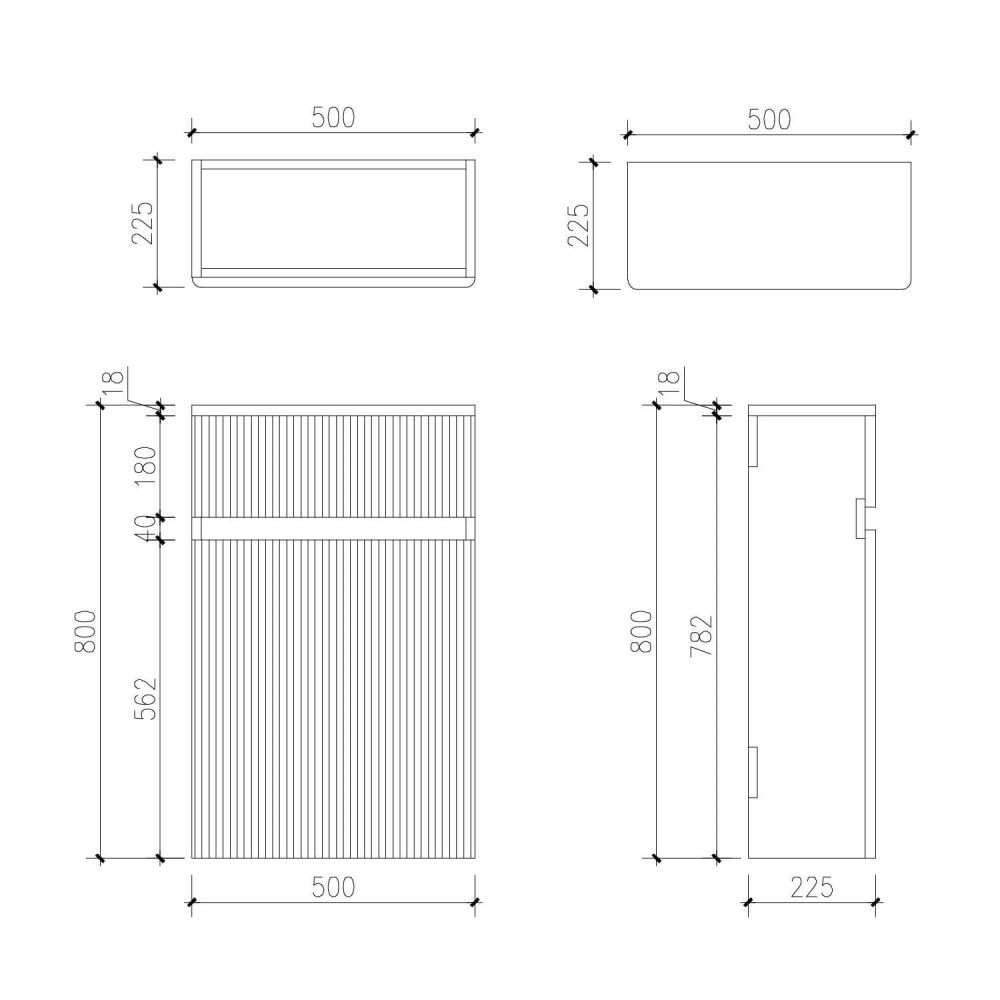 Wish Ribbed WC Unit in Natural Oak Technical Drawing