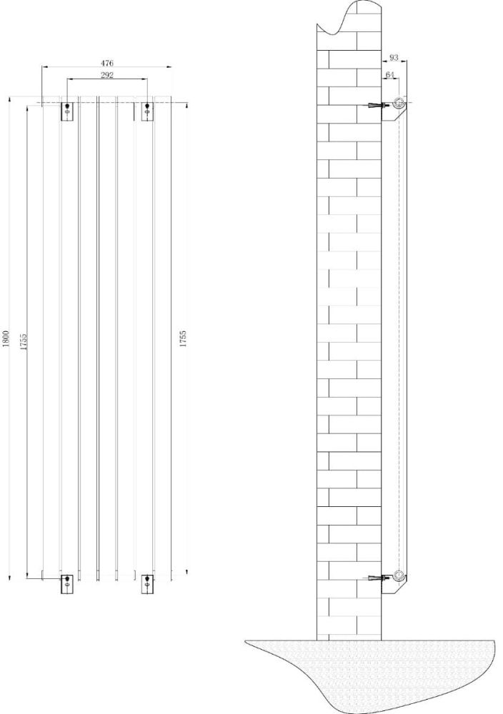 Perth Matt Black Double Vertical Flat Panel Radiator 1800x475mm
