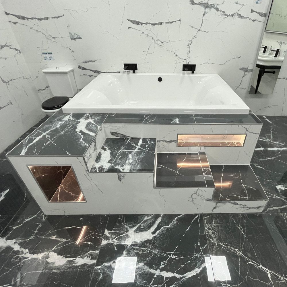 Contemporary bathroom setting showcasing the Carron Celsius Duo Double Ended Carronite Bath 2000x1400mm