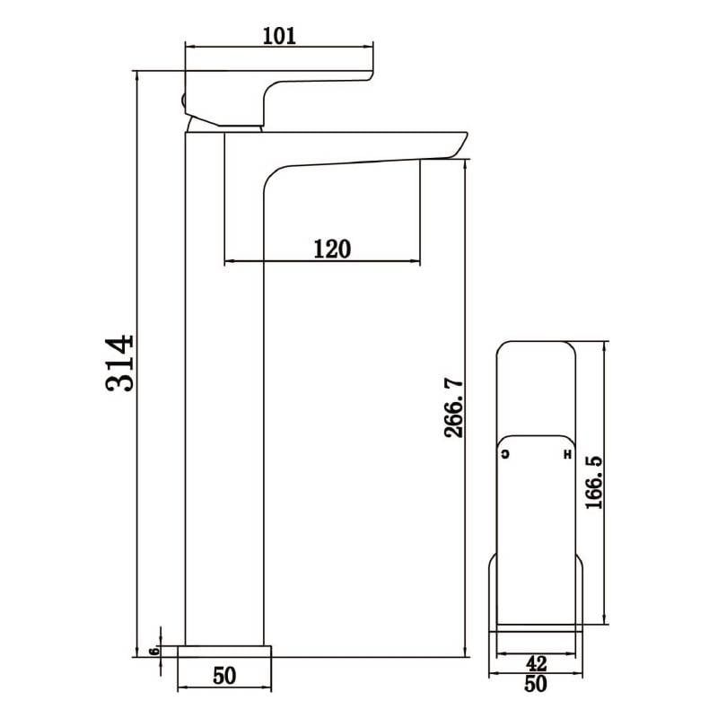 Zena Chrome Tall Basin Mixer Tap dimensions