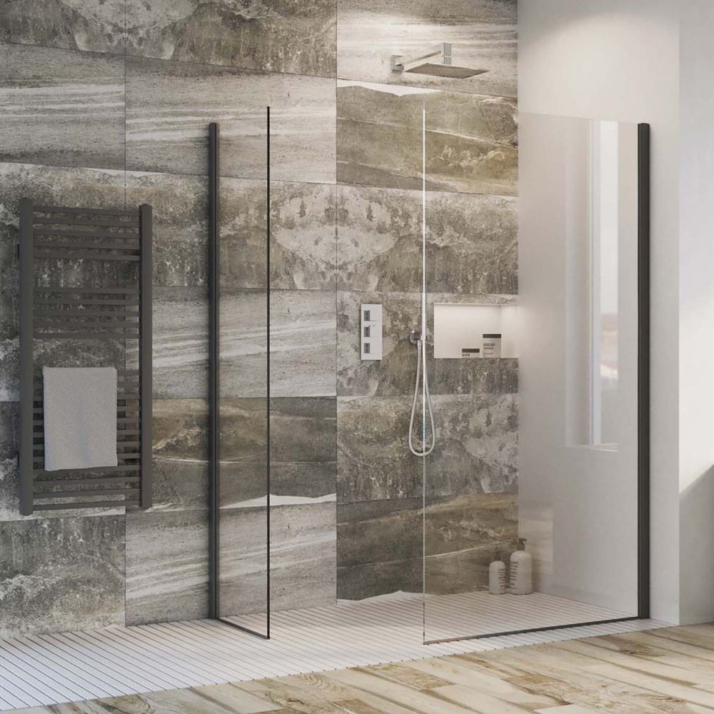 【真作】クリストファーイーガン shower room ジークレー 980mm Black Wetroom Screen | Walk In Shower Enclosures