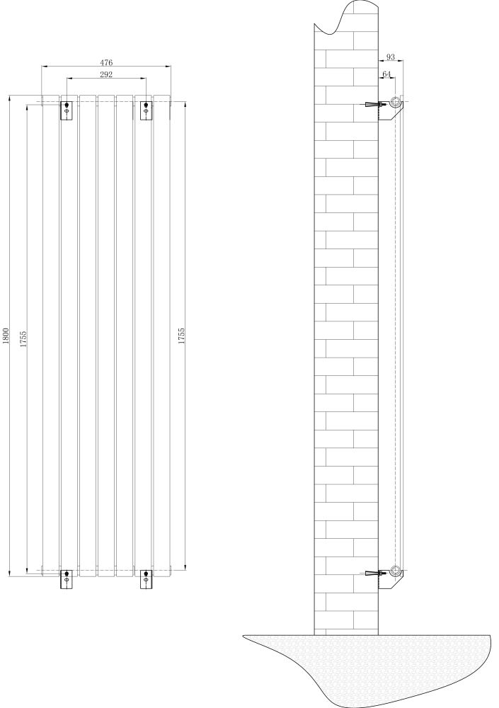 Perth Grey Double Vertical Flat Panel Radiator 1800x475mm