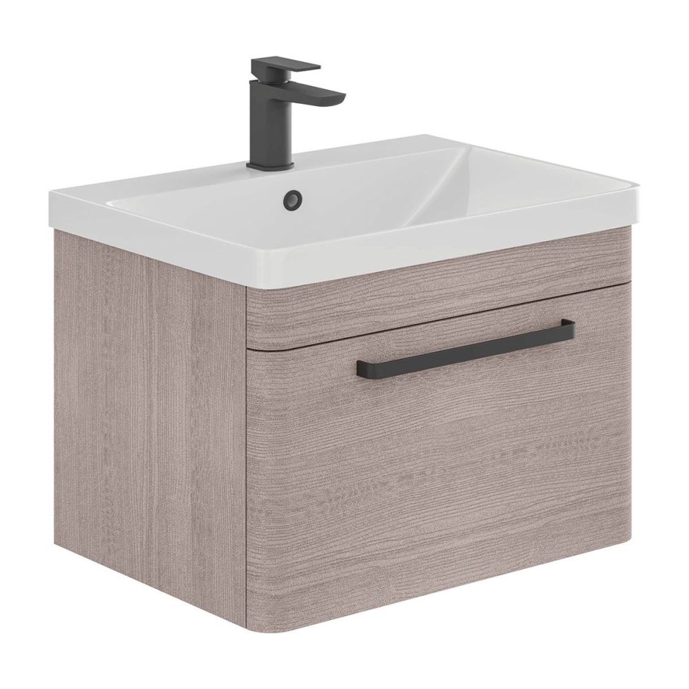 Esk Stone Grey Wall Hung Vanity Unit and Basin with Black Handles 800mm