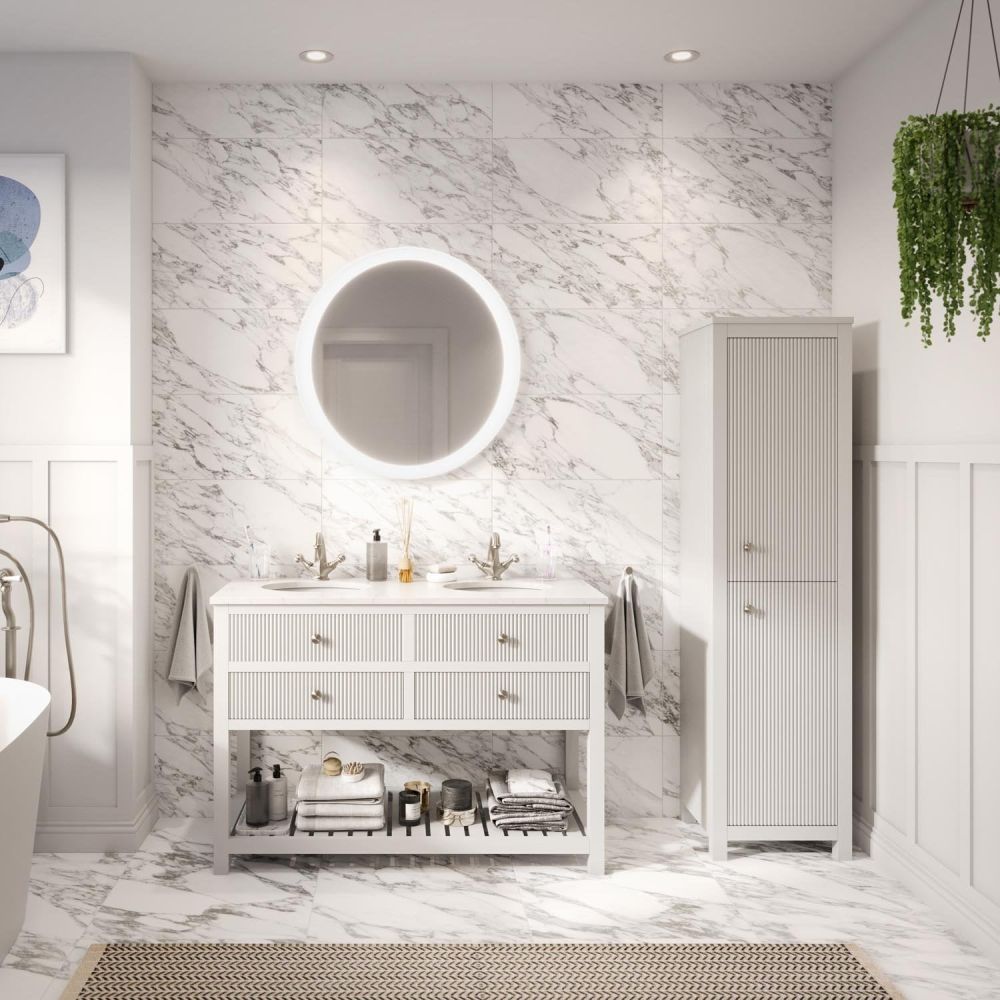 Addison Ribbed White 1200mm Floor Standing Vanity Unit