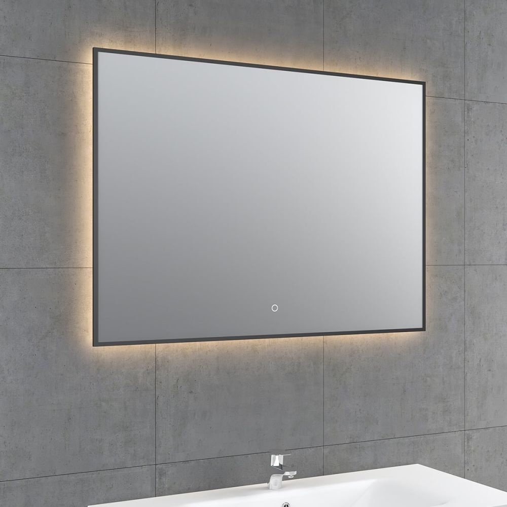 Rione Rectangular Black Backlit LED Heated Mirror 1000x550mm