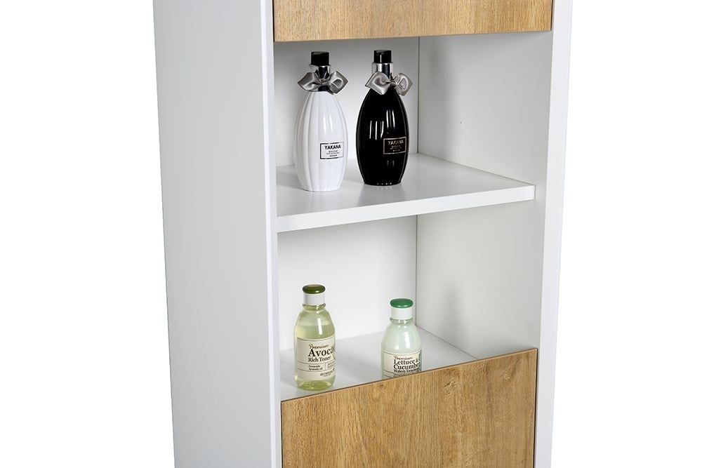 Snowdon White and Oak Wall Hung Tall Storage Cabinet