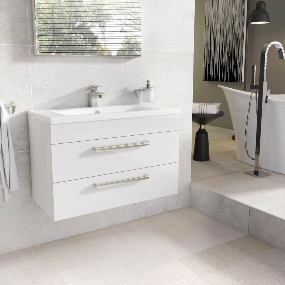 Nante Gloss White Wall Hung Vanity Unit with Ceramic Basin 800mm