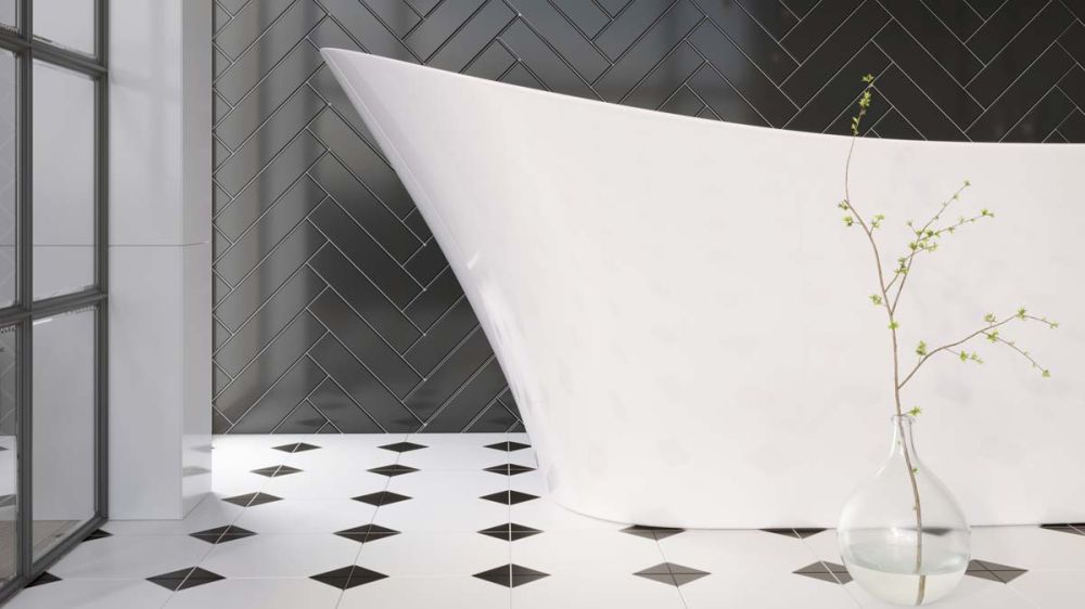 Side detail view of the Sandhurst Freestanding Acrylic Bath 1680x730mm