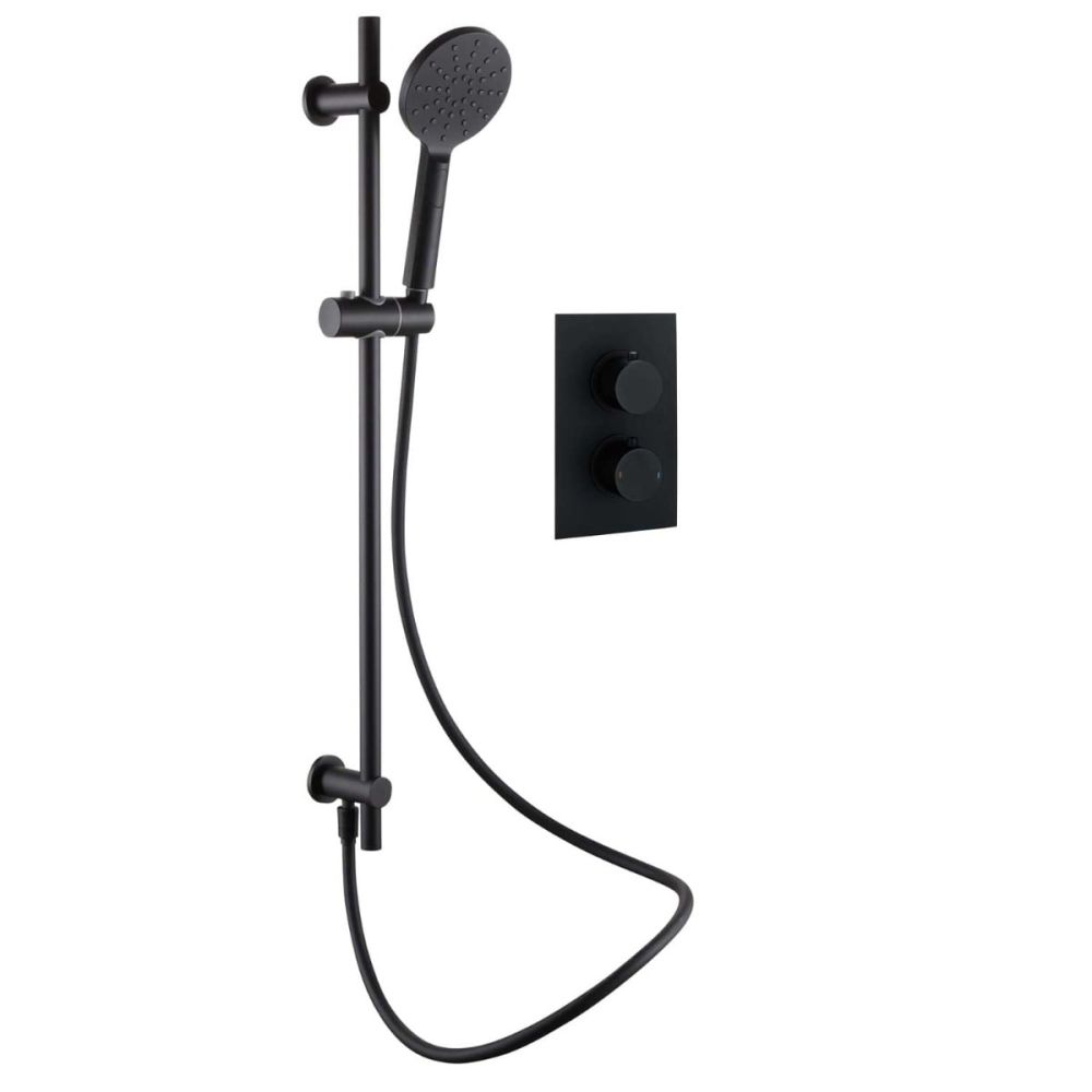 Zena Matt Black Single Outlet Round Concealed Valve with Slide Rail Kit