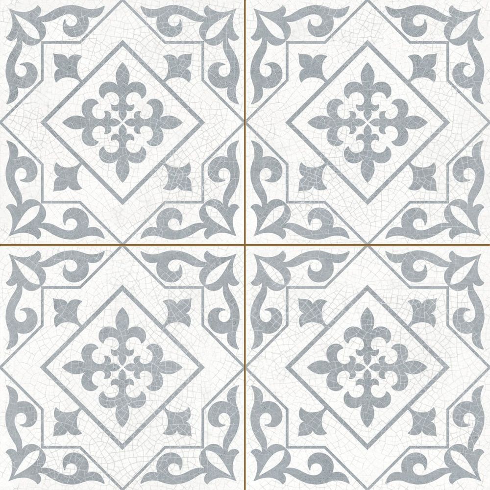 Tarifa Silver Patterned Matt Ceramic Tile Roomset