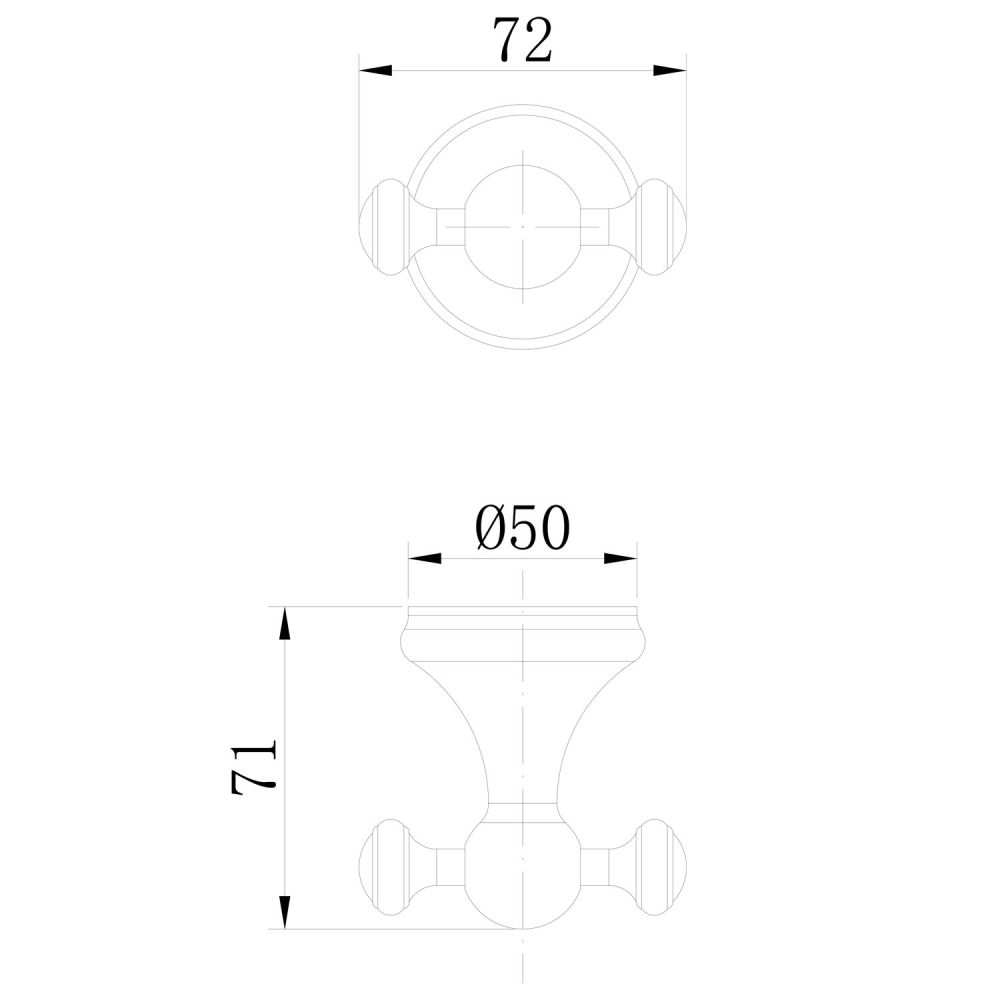 Warwick Brushed Gold Traditional Double Robe Hook Dimension Drawing