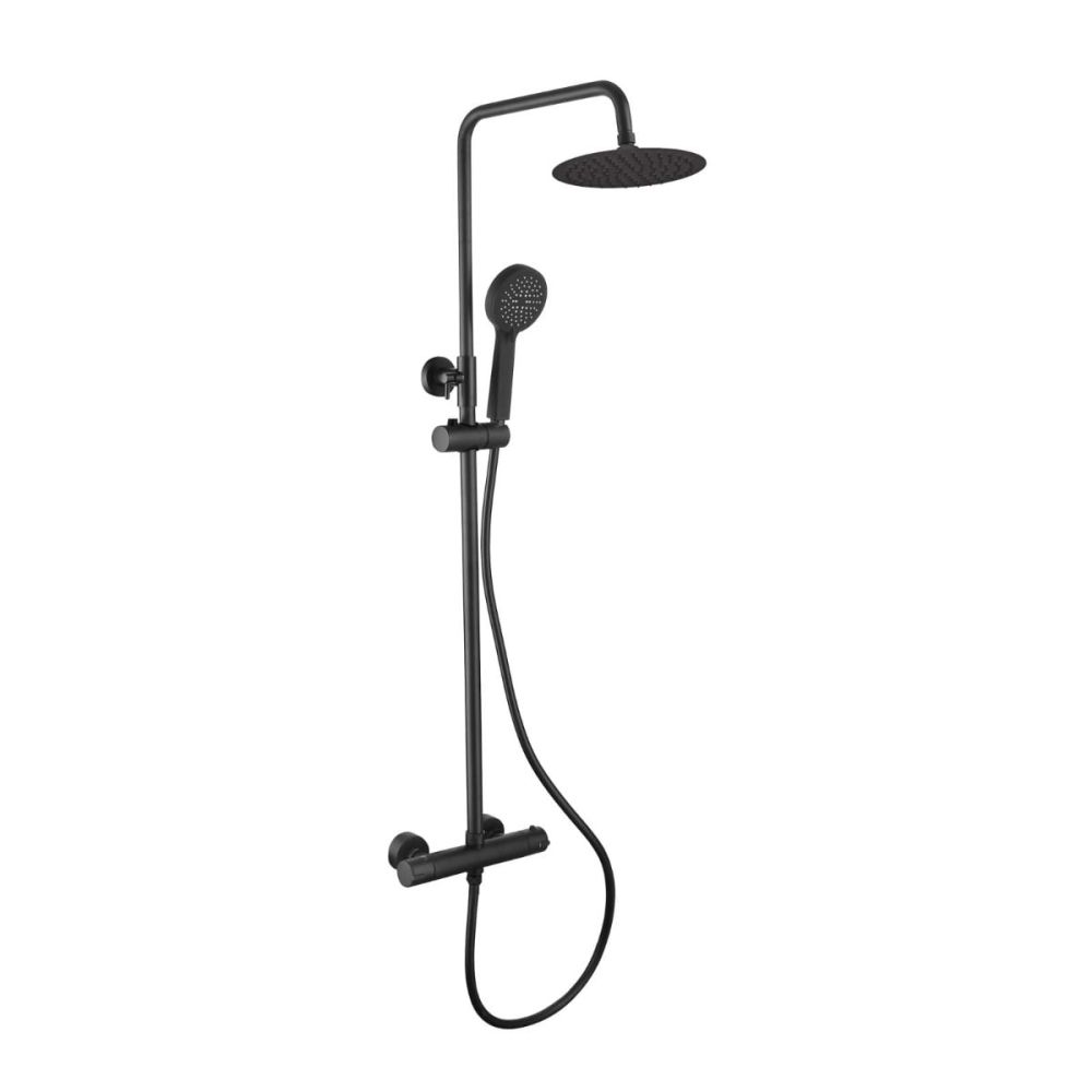 Vibra Matt Black Round Thermostatic Shower Pack