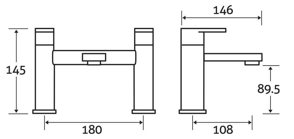Venture Chrome Bath Filler Tap Dimension Drawing