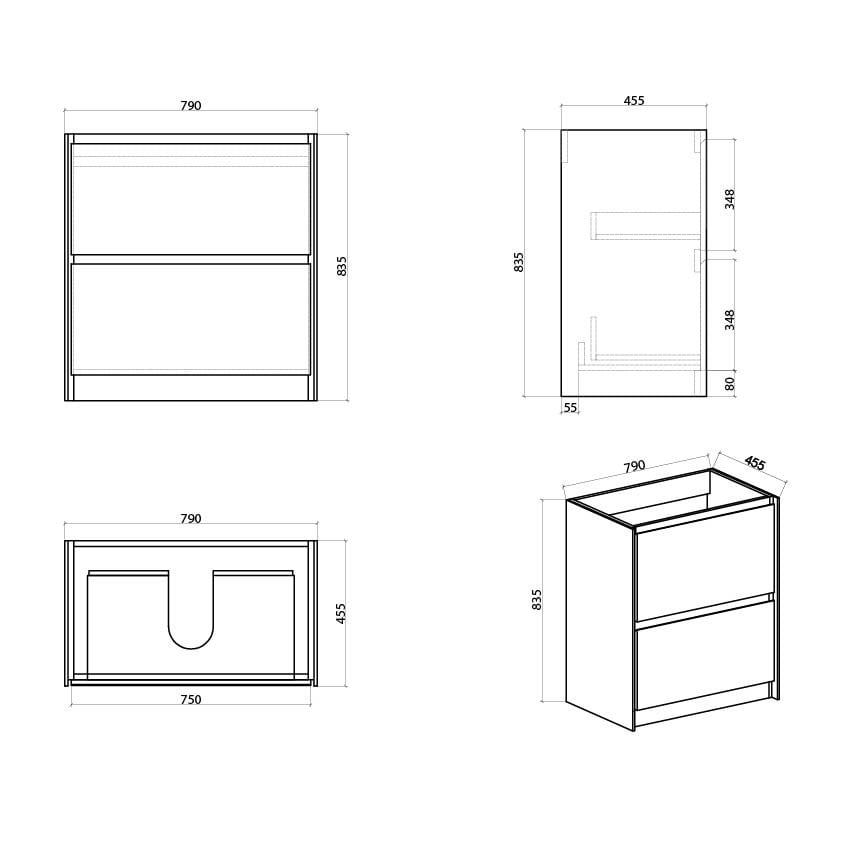Newbury Floor Standing Vanity Unit 800mm Spec Drawing
