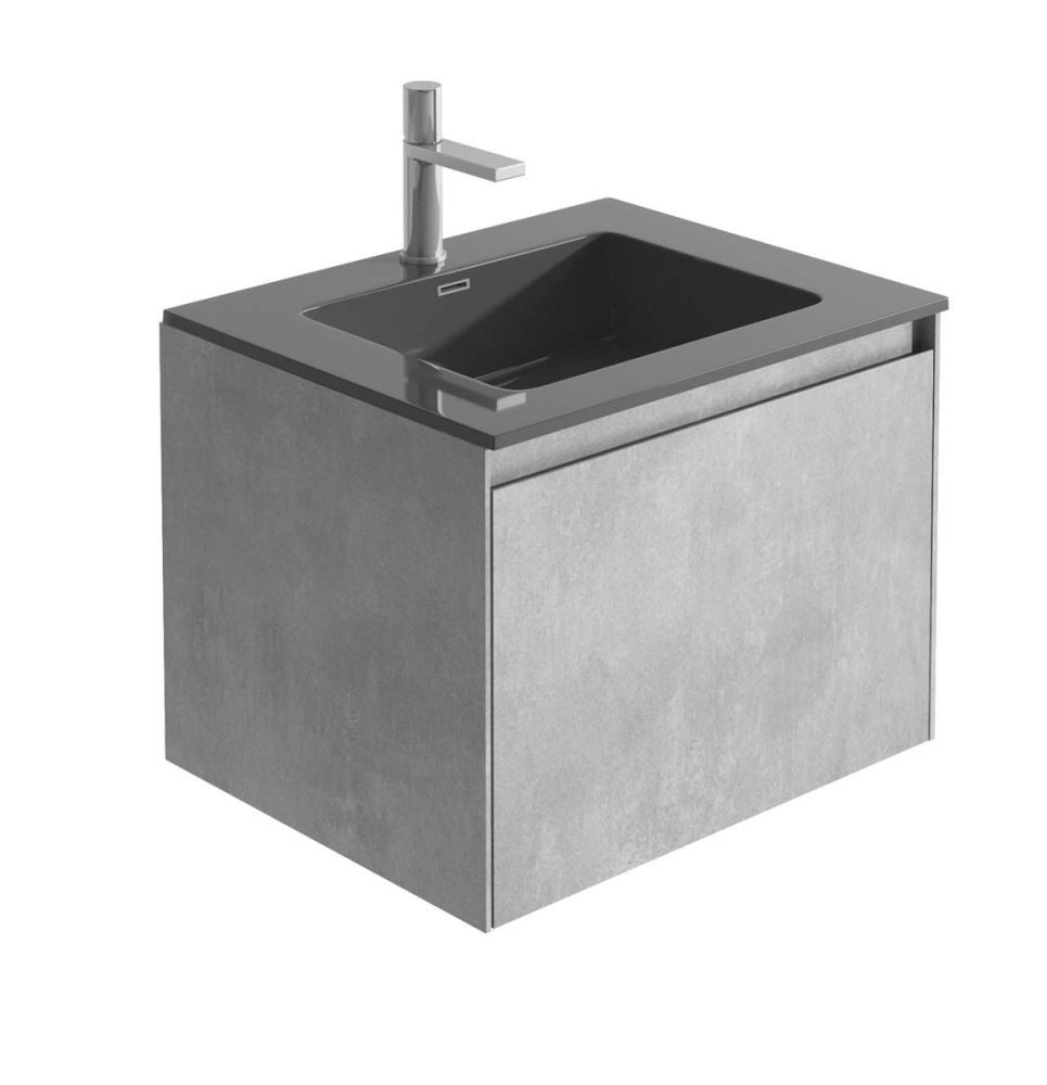 Odion Concrete Wall Hung Vanity Unit with Black Basin 600mm