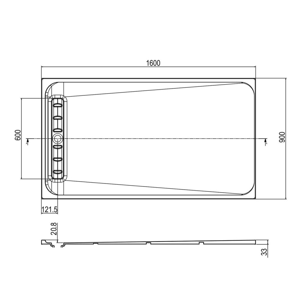 Linearity White Slimline Shower Tray 1600x900mm Spec Drawing