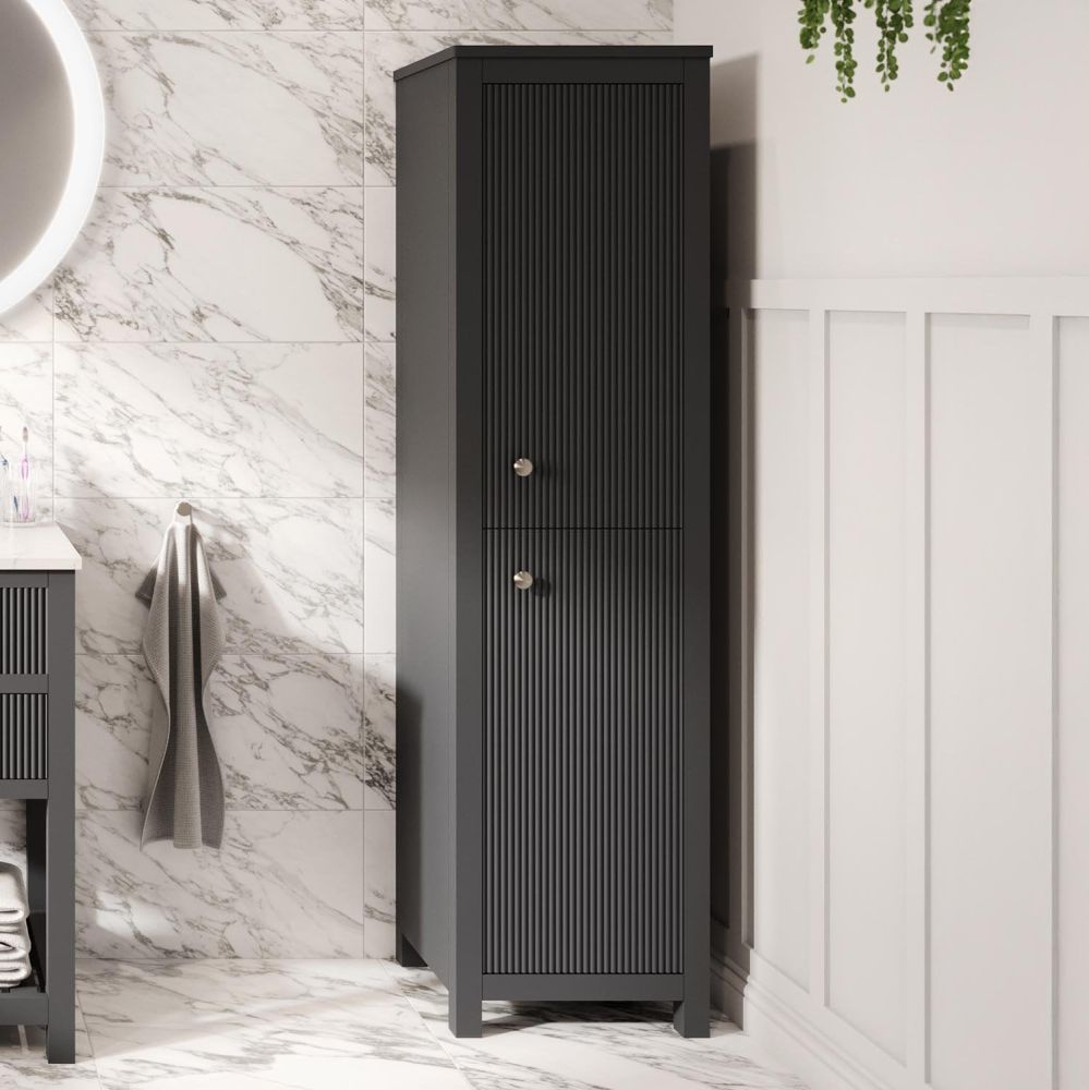 Addison Ribbed Charcoal Grey Tall Bathroom Cabinet