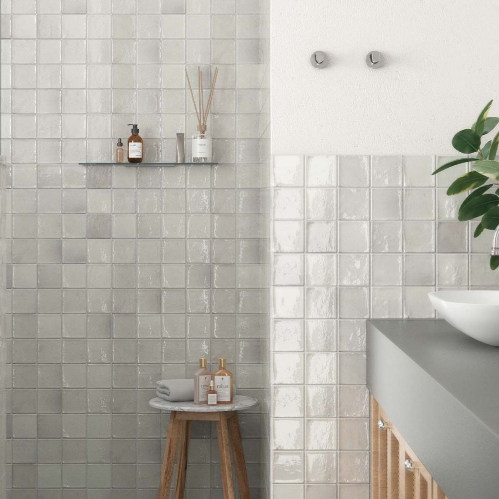 Bergamo White Porcelain Square Brick Tile 150x150mm