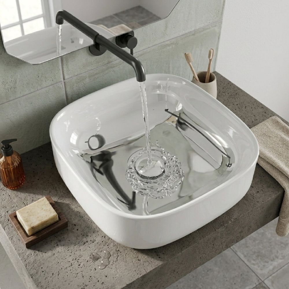 Hateno White Curved Countertop Basin