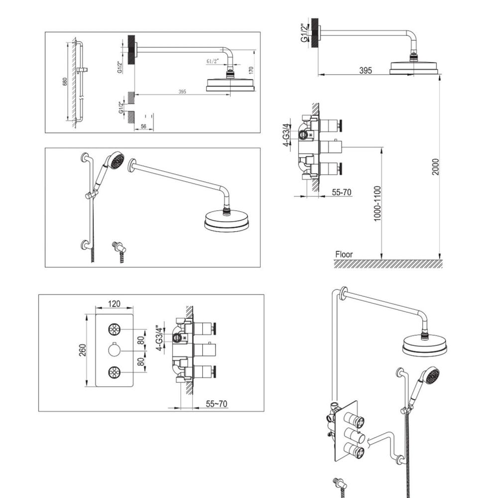 Urban Brushed Gold Concealed Valve Shower Pack