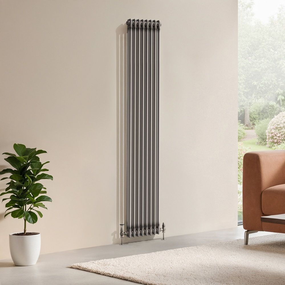 Clement Raw Metal Double Vertical Column Radiator - 1800x380mm