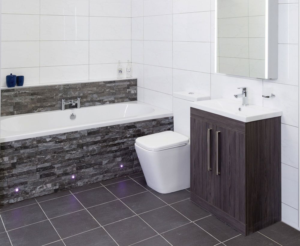Dark Brick Tile Styled With Double Ended Bath