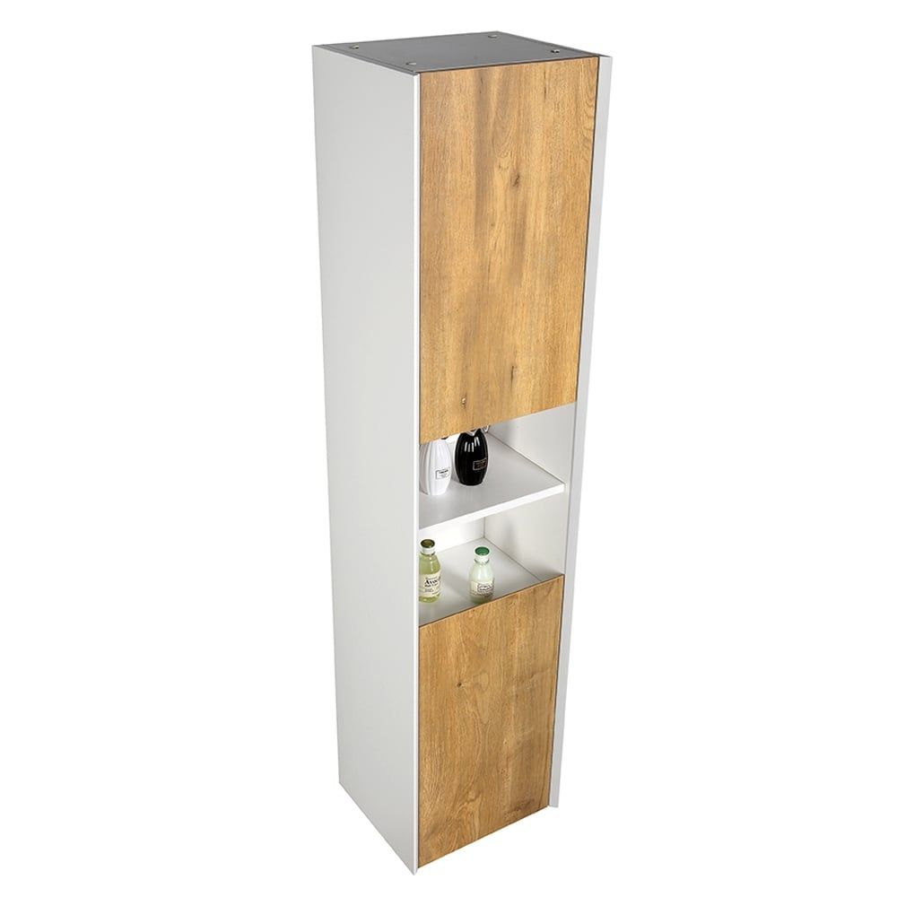 Snowdon White and Oak Wall Hung Tall Storage Cabinet
