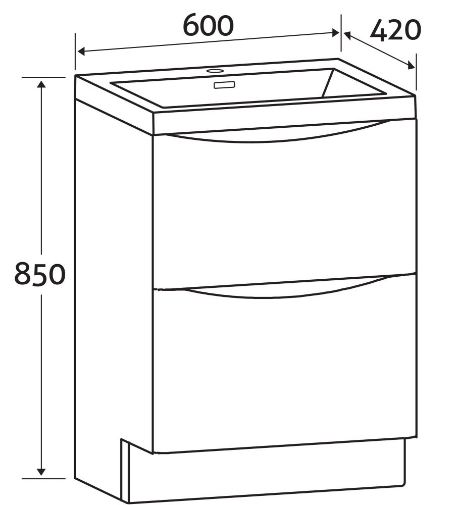 Erin Light Oak Floor Standing Vanity Unit with Grey Glass Basin 600mm