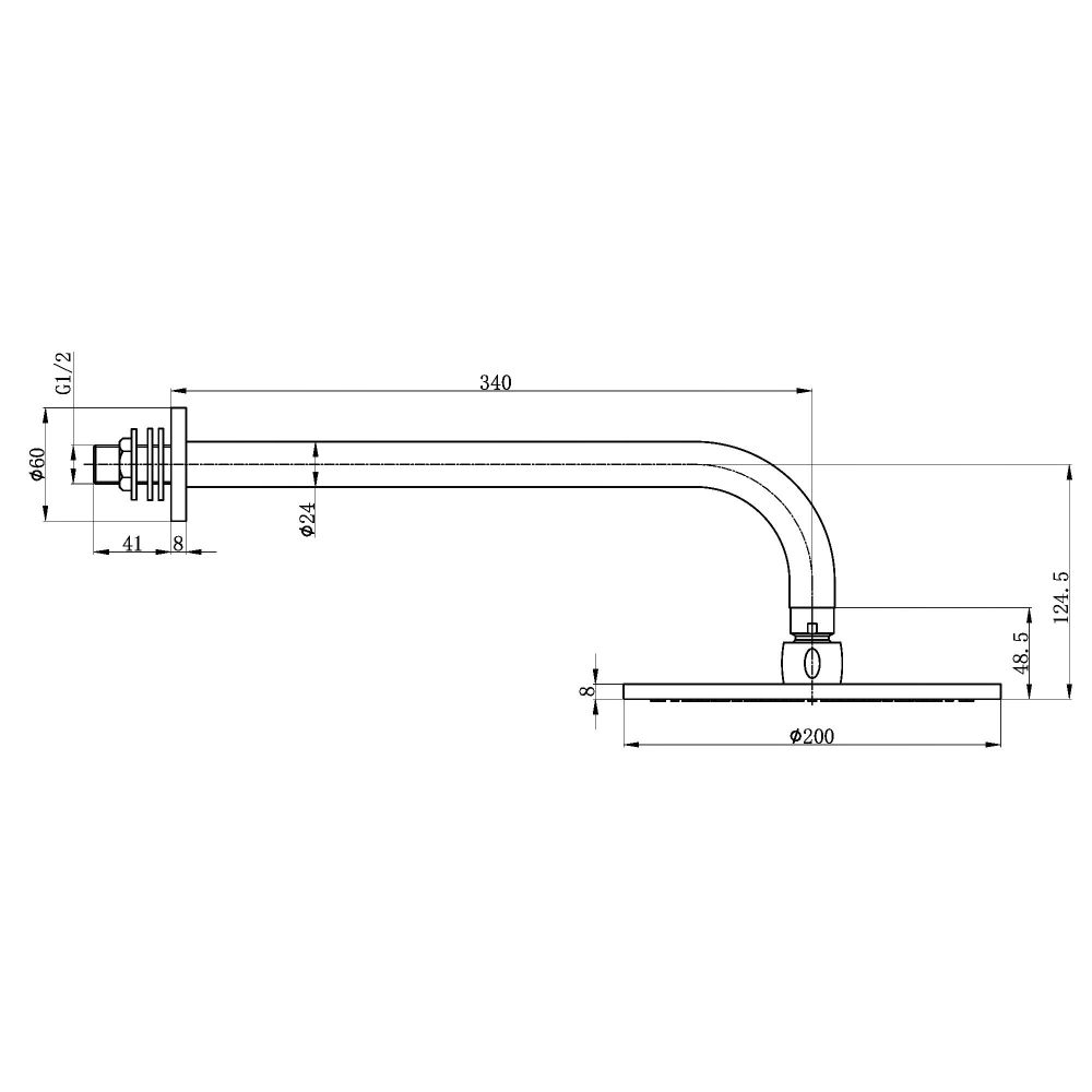 Elora Round Triple Outlet Concealed Valve Shower Pack with Shower Head, Slide Rail & Bath Filler Spec Drawing