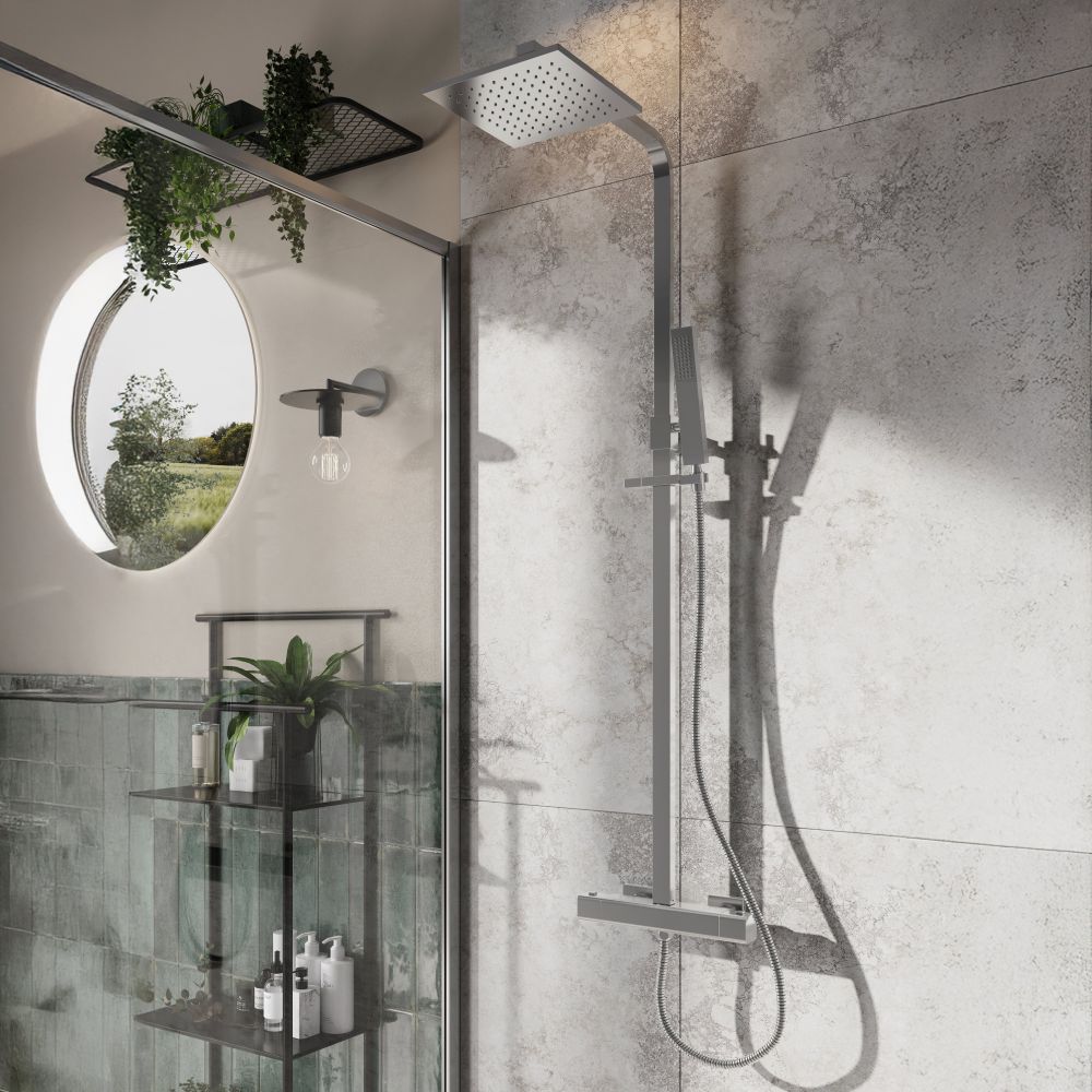 Liva Chrome Square Thermostatic Dual Shower Pack