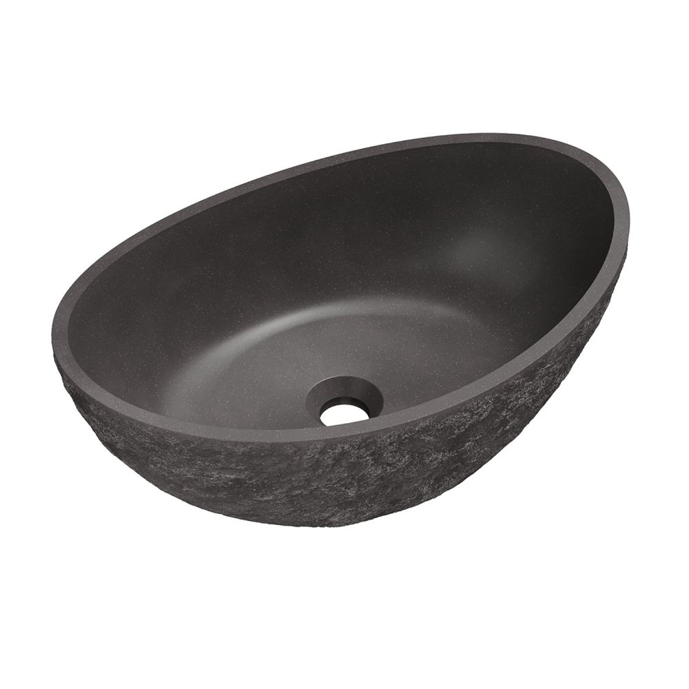 Brava Concrete Ark Basin 548mm x 348mm Raw Stone Texture Dark Grey