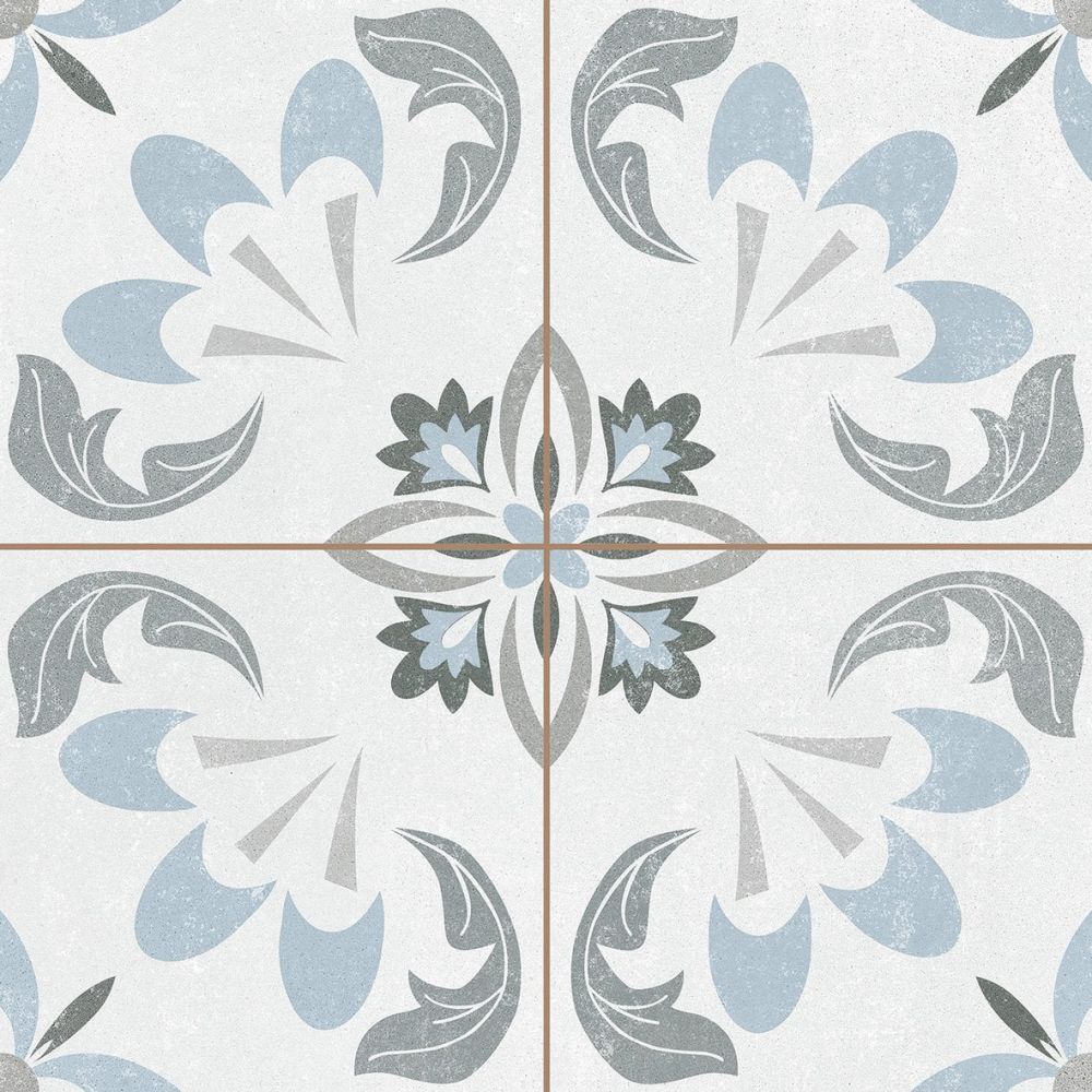 Seville Blue Patterned Matt Ceramic Tile - 450x450mm